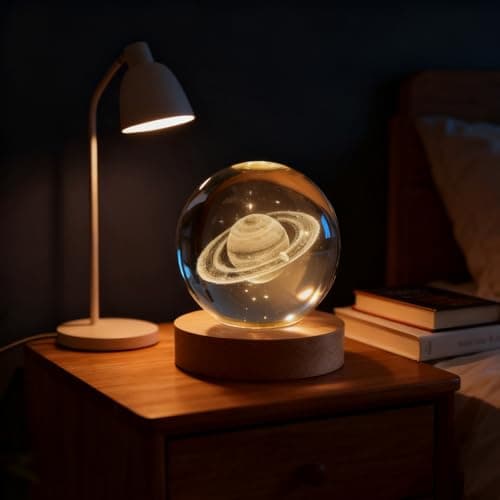 COQIRAUSEN 3D Saturn Crystal Ball, 2.4 inch Universe Decorative Quartz Glass Sphere, Space Astronomy Decor Display Sculpture Home Decor Gifts for Women Friends Girls - Thumbnail 5