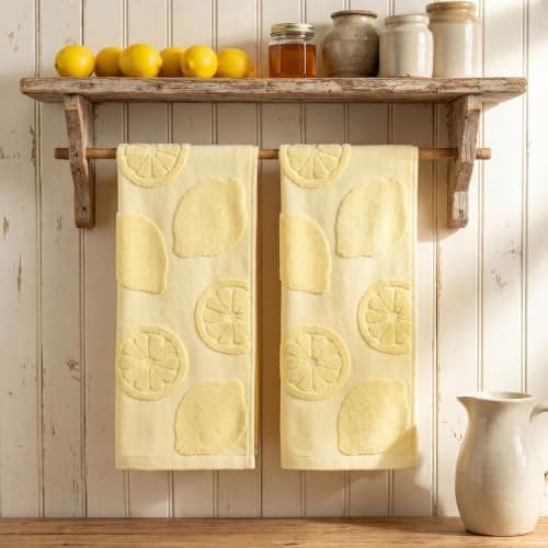 yuboo 2 Pcs Yellow Lemon Hand Towels Set for Bathroom, 3D Tufted Decorative Soft Absorbent Hand Towel for Hand Drying and Daily Use, Summer Tropical Theme for Dorm Home & Gifts Giving 13"x29" - Image 1