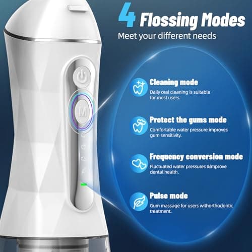Water Dental Flosser Pick for Teeth Portable Oral Irrigator Rechargeable Travel Irrigation Cleaner 320ML Electric Flossing, IPX8 Waterproof, Waterproof Flossing Cleaning Picks for Home Travel (White) - Thumbnail 3