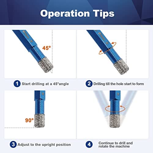 Dry Diamond Tile Drill Bit - BRSCHNITT 2pcs 6/8mm 1/4",5/16" Double-Ended Diamond Hole Saw for Porcelain Tile Ceramic Stone Granite Marble,Hex Shank Drilling - Thumbnail 6