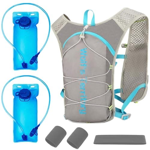 Hydration Backpack with 2pcs 2L Water Bladder, Lightweight Water Backpack for Hiking, Hydration Vest with 2pc Wrist Braces and 1pc Head Band for Running Biking Cycling for Women and Men