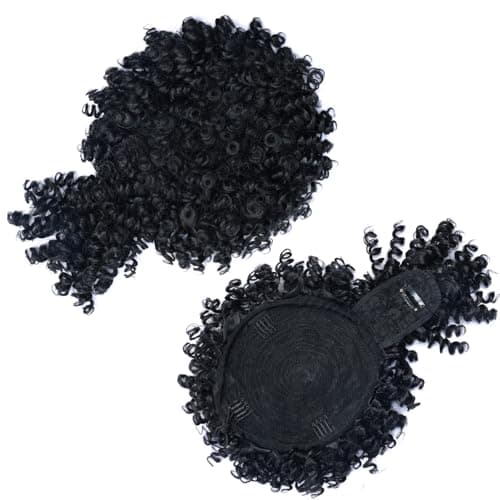 Servintha Afro Puff Drawstring Ponytail Extension for Black Women Kinky Curly Drawstring Ponytail with Bangs Natural Black Short Pony Tail Hair Extension Synthetic Fake Hair Pieces 1B Color - Thumbnail 2
