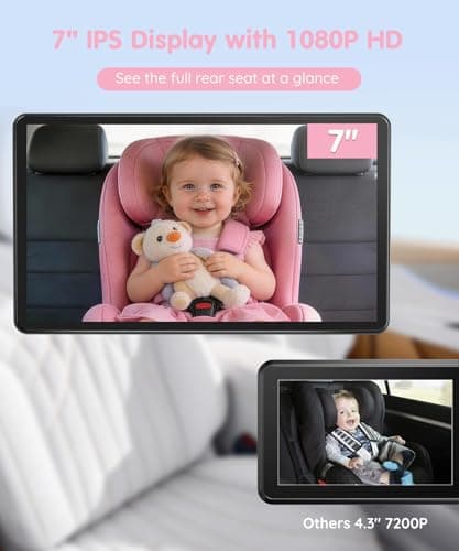 Babyvue BV4 USB Car Baby Camera, 7" 1080P HD Screen, Clear Auto IR Night Vision Back Seat Camera, Easy Install & Adjustable Brightness, Baby Shower & First Birthday Gift for Girls, Pet Friendly - Thumbnail 2