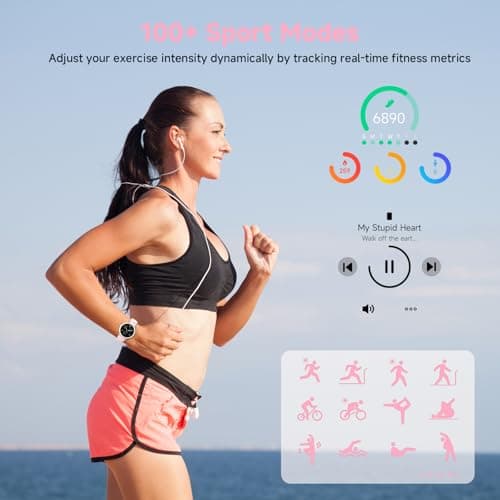 PROTKPETS Smart Watches for Women Men 1.27" HD Fitness Tracker with Heart Rate/Sleep/Step/SpO2 Monitor, IP68 Waterproof Watch for Android iOS (Pink) - Thumbnail 4