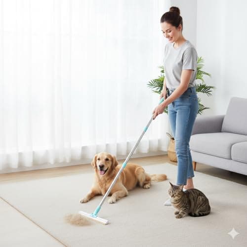 Gecauoea Carpet Rake for Pet Hair Removal 3-Section Dog Hair Remover Broom for Couch, Rug Fluffer for Matted Carpet, Reusable Tool for Furniture, Stairs & Car Interiors - Image 1