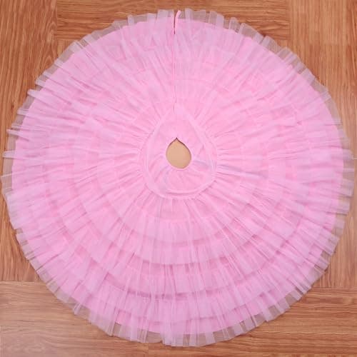 Ivarunner Pastel Pink Tulle Valentine's Day Tree Skirt 48 Inch, Large Ruffle Christmas Tree Skirt for 7.5 FT Trees, 6-Layer Elegant Wedding Baby Shower Tree Mat, Pink Coquette Preppy Room Decorations - Thumbnail 2