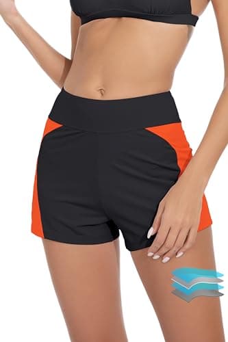 Beautikini Period Swimwear Menstrual Leakproof Swimsuit Short Color Block High Waist Bathing Suit Bottom for Teen Girl Orange S - Image 1