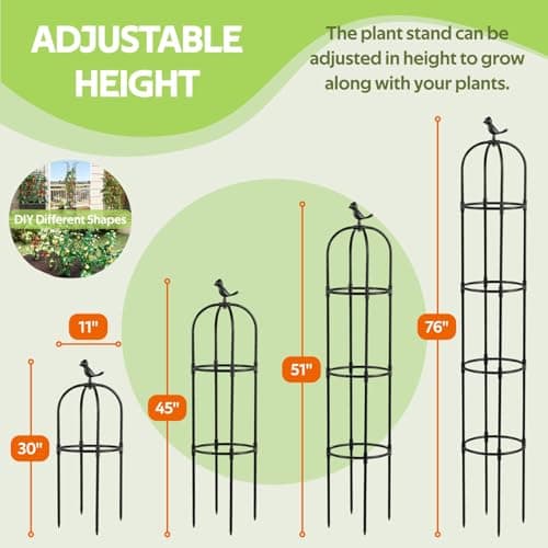 Jesosia Obelisk Trellis for Climbing Plants Outdoor - Heavy Duty Plastic Coated Steel Core Garden Arch Metal Trellis - Rustproof Tomato Cage Vertical Plant Support for Vines Vegetables Flowers Indoor - Thumbnail 3