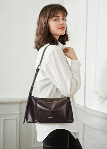 Shrrie Lightweight Shoulder Bag Purses for Women Soft Vegan Leather Crossbody Bags Shoulder Handbags Square with Adjustable Strap, Brown - Thumbnail 2