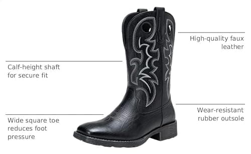 Jousen Cowboy Boots for Men, Retro Square Toe Western Boots with Embroidery, Durable Slip-Resistant Pull-On Boot with Holes (AMY8424-black-10.5) - Thumbnail 3