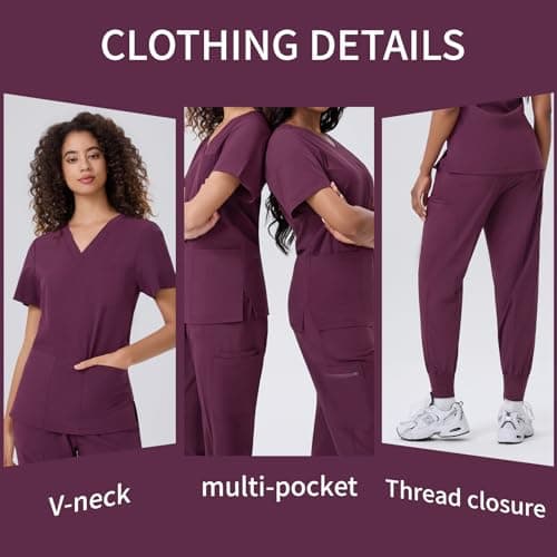 ANGEL GUARD Scrubs for Women Set, V-Neck Medical Scrubs with 13 Pockets, Yoga Waistband Slim Fit Uniform - Thumbnail 5