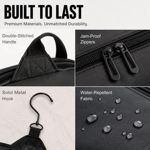 Travel Toiletry Bag for Men and Women - (10.6”x10.6”x3.2”) Large Hanging Toiletry Organizer - Waterproof Hygiene Bag with Metal XXL Swivel Hook, with Sturdy Zippers and 19 Compartments for Toiletries - Thumbnail 3