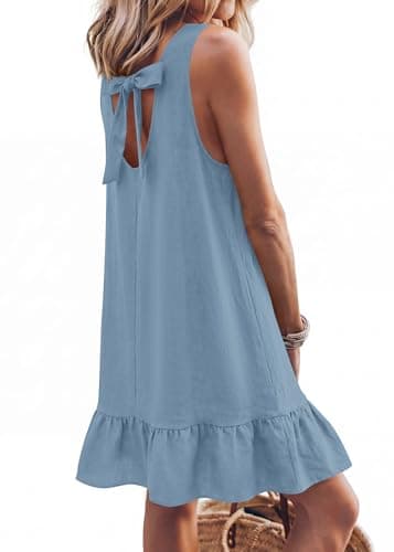 KIRUNDO Women's Casual Summer Dresses 2026 Spring Sleeveless Shift Tank Mini Dress Flowy Ruffle Hem Beach Vacation Sundress(Blue, X-Large) - Thumbnail 3