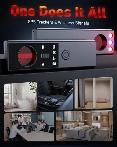 Anti-Spy Hidden Camera Detector - 6-in-1 GPS Tracker & Bug Detector, Signal Scanner, Rechargeable Privacy Protector for Solo Users/Hotel/Office/Home/Car with Intrusion Alert & SOS Flash Alert,Black - Thumbnail 5