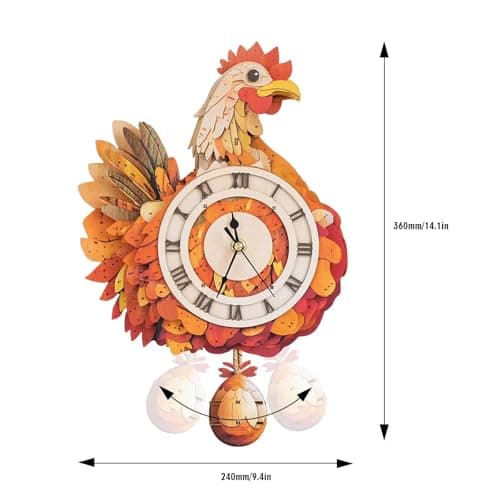 Kosmickiss 3D Wooden Puzzles for Adults-Retro Hen Wall Clock with Swinging-Mechanical Wooden DIY Clock Kit-Wooden Models for Adults to Build-Vintage Home Decor - Thumbnail 2