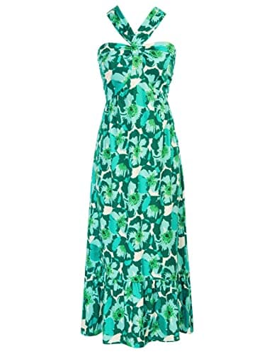 GRACE KARIN 2025 Summer Women's Criss Cross Halterneck Sleeveless Floral Print Flowy A Line Maxi Dress Viridis M - Image 1