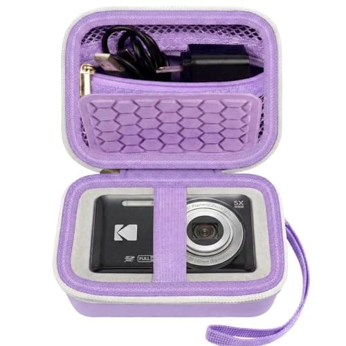 Comecase Hard Camera Case for KODAK PIXPRO FZ55 FZ45, Shockproof Digital Camera Bag with Accessory Mesh Pocket, Small Vlogging Camera Case, Portable Travel Carrying Pouch for All Ages, Purple
