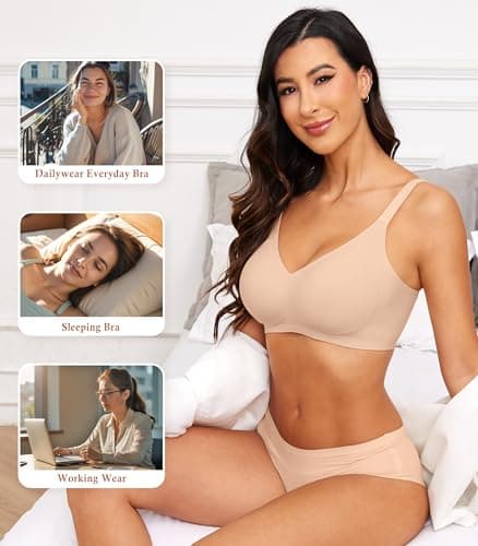 POSESHE Women Push Up Wireless Seamless Support Comfortable Soft Everyday Bra Full Coverage Basic Bras Nude - Thumbnail 6