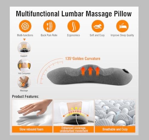 3-in-1 Electric Lumbar Support Pillow with Heat & Massage, Ergonomic Memory Foam Lower Back Massager for Pain Relief Deep Tissue, Smart Air Lift Technology, Ideal for Car/Bed/Sleeping/Office Chair - Thumbnail 2