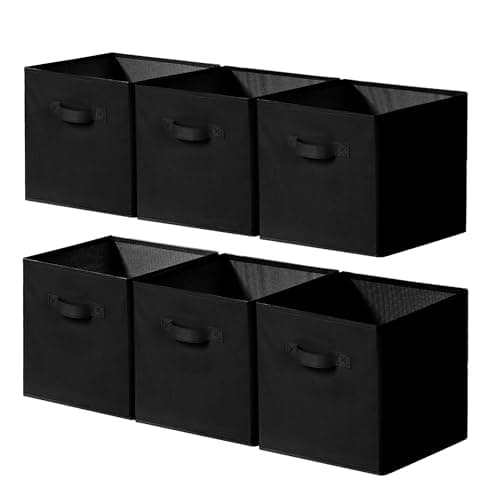 Cupic Cupid 11 Inch Storage Cube, Fabric Cube Storage Bin with Handles, Storage Cube Organizer for Clothes and Toys, Collapsible Cube Bins for Closet, Shelves, Nursery, 6-Pack, Black