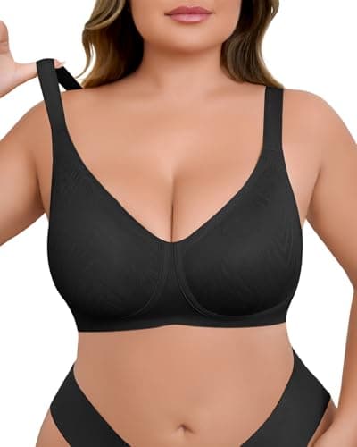 LIIJOO Women Seamless Wireless Bra – Comfortable Soft Supportive Push Up Bra for Women, No Wire Smooth Lounge Underwear for Everyday Wear, Breathable Stretch Fabric（Black, 4XL Plus Size） - Image 1