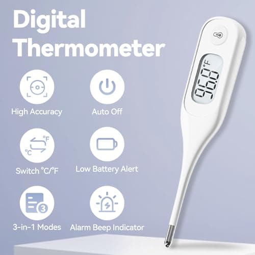 Berrcom Digital Thermometer for Adults and Kids, Medical Thermometer for Fever 10 Second Reading Armpit Thermometers with Fever Alarm - Thumbnail 5