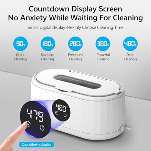 Ultrasonic Jewelry Cleaner, 50kHz Ultrasonic Cleaner Machine for Jewelry, Eyeglasses, Rings, Watch Straps, Toothbrush Heads, Dentures, Retainers, 5 Timers Cleaning Mode, 420ml 304 Stainless Steel Tank - Thumbnail 4