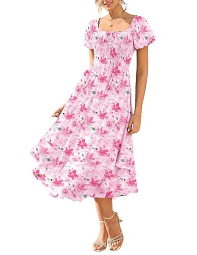GRACE KARIN Womens Summer Floral Maxi Dress 2026 Flowy Wedding Guest Dress A Line Boho Dresses Fashion Clothing with Pockets Pink Floral M - Image 1