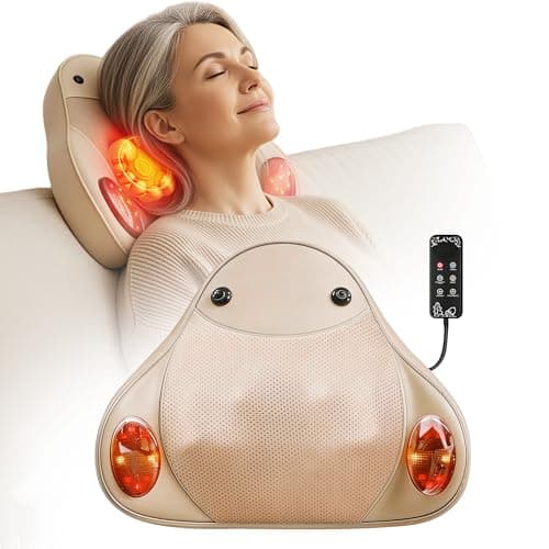Back Massager with Heat, 4D Shiatsu Kneading Deep Tissue Electric Massager for Neck Shoulder Leg Back Pain Relief, Portable Rechargeable Cordless for Home Office Car, Gift for Men Women Mom Dad - Image 1
