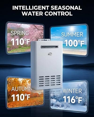 Propane Tankless Water Heater Outdoor, 5.2 GPM 130000 BTU On Demand Hot Water Heater with Remote Control, 110V Residential Instant Propane Waterheater - Thumbnail 5