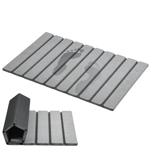 AWW Foldable Stone Bath Mat, Quick Dry Diatomaceous Earth Bath Mat with Non-Slip Mat, Super Absorbent, Easy to Clean, Compact for Small Bathrooms, 23.6 x 15.5, Grey - Image 1