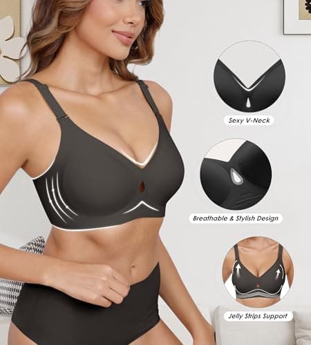 DEANGELMON Bras for Women No Underwire Seamless Bras - Wireless Push Up Full Coverage Bralettes Comfort Bra - Back Fat Smoothing No Wire Bralette for Womens - Padded Soft Lift Bralettes(2P8,L) - Thumbnail 2