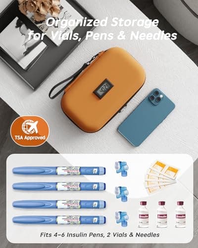 WOODAKE Insulin Cooler Travel Case with Temp Display, 2 x 180g TSA Approved Ice Packs, 9-Layer Insulation for Improved Cooling, Insulin Pen Case, Waterproof, for Daily Use and Trips (Bright Orange) - Thumbnail 6
