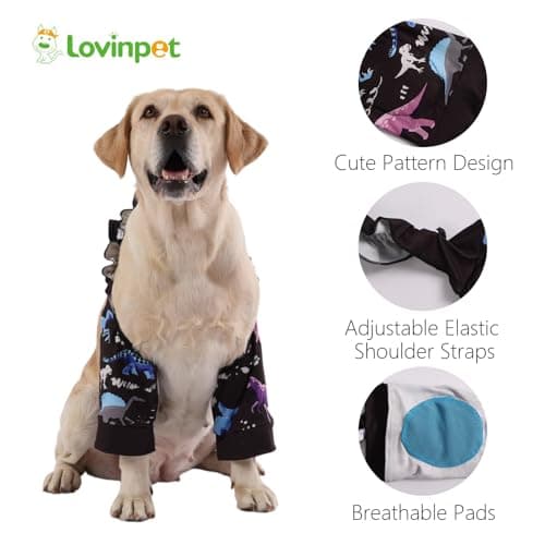 LovinPet Front Leg Sleeves for Medium and Large Dogs, 4-Way Stretch Elbow Protection, Anti-Lick Recovery, Warmth and Callus Prevention, Pair, Dinosaur Print, Black,3XL - Thumbnail 2