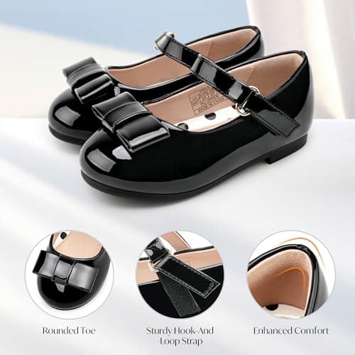 Stelle Girls Dress Shoes Toddler Mary Jane Shoes Flats with Bow for Toddler/Little/Big Kids(GMJ009-2-Black,7MT) - Thumbnail 4