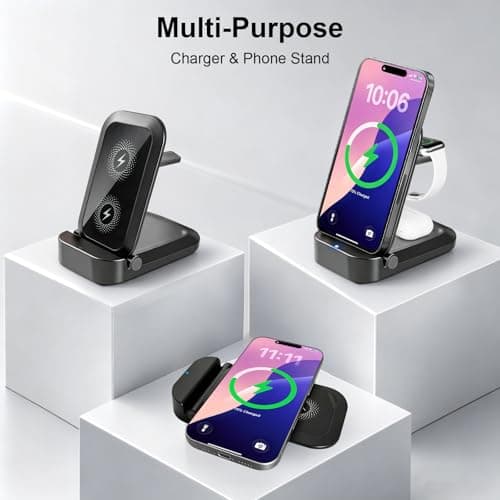 3 in 1 Wireless Charging Station for Apple - Foldable Wireless Charger Station - Travel Charger for Multiple Devices for iPhone 17 16 15 14 13 12 Pro Max Plus, Apple Watch, AirPods(Black) - Thumbnail 3