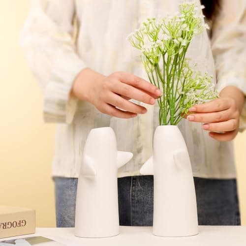 for Her – Embrace Ceramic Vase Set of 2, White Hugging Design Flower Vase, Minimalist Romantic Home Decor for Anniversary & Love Gifts - Thumbnail 5