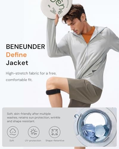 BENEUNDER Men's UPF 50+ Sun Protection Lightweight Hoodie Jacket Long Sleeve Active Sun Shirts for Outdoor Hiking Workout Black - Thumbnail 5