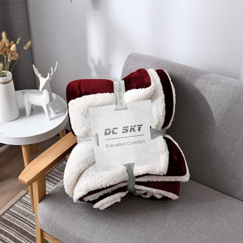 Sherpa Fleece Throw Blanket for Couch - Super Soft Cozy Fuzzy Plush Blankets for Winter, Reversible Thick Warm Blanket for Bed, Sofa, Living Room，Burgundy, 60x80 Inches - Thumbnail 6