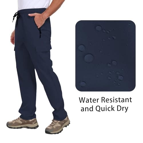 AGVNG Hiking Pants Men Water Resistant Quick Dry Cargo Pants with 4 Pockets Elastic Waist Drawstring UPF 50+ Lightweight Work Travel Outdoor Casual Navy Blue L - Thumbnail 6