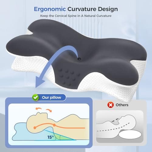 BNXIANG Cervical Neck Pillow for Neck Pain Relief,Memory Foam Neck Pillow for Sleeping,Orthopedic Neck Support Pillow for Back Stomach Sleepers,Ergonomic Pillow with Pillow Covers - Thumbnail 6