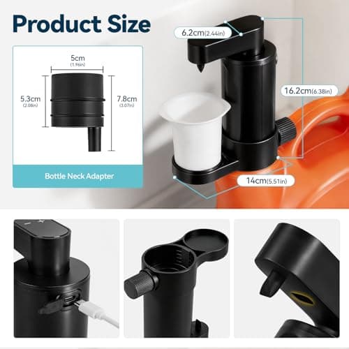 Electric Laundry Detergent Dispenser, Automatic Laundry Dispenser for Liquid Detergent, with Bottle Adapter, USB Recharg 8ml/s Flow, 5 Mode Smart Laundry Soap Pump for Laundry Room Organization, Black - Thumbnail 5