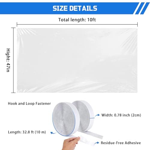 Window Insulation Kit, 47 in x10 ft Cuttable Plastic Film with Adhesive Tape for Winterizing​ - Thumbnail 3
