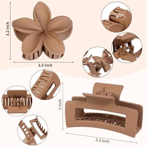 Flower Hair Clips for Women Square Claw Clips for Girls 2 Styles Hair Claw Clips for Thick or Thin Hair 6 PCS Hawaiian Hibiscus Rectangle Large Plumeria Medium Hair Accessories for Women (Brown) - Thumbnail 3