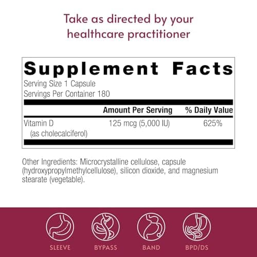 Bariatric Advantage Vitamin D3 5,000 IU - Bariatric Vitamin D Capsules - Water-Miscible - Bone Strength Support* - Easy Swallow Capsule - 180 Count - Thumbnail 4