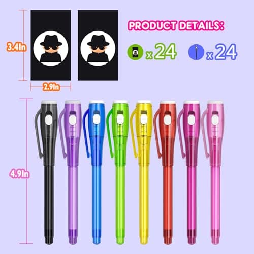 JIMMIDDA Invisible Ink Pen Spy Game for Kids, Party Favors Toys for Girls Boys, Magic Markers for Boys Girls Fun Outdoor Toys, Birthday for 6-13 Year Old Girls Boys (24PCS+Black Notebooks) - Thumbnail 5