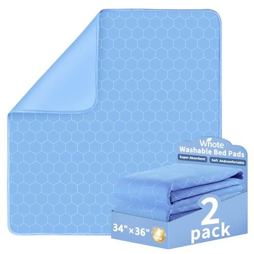 Wnote® [2 Pack] 34"x36" Reusable Underpads - 500+ Washes Leakproof Incontinence Bed Pads - Blue Heavy Absorbency Bedwetting Mattress Protector Pee Pads for Kids & Adults - Image 1