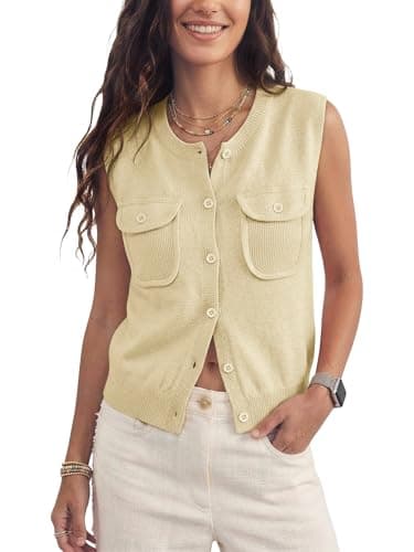 COCCKO Women's Sleeveless Crew Neck Sweater Vest, Knit Button Up Cardigan with Pockets, Summer Business Casual Office 2026 - Image 1