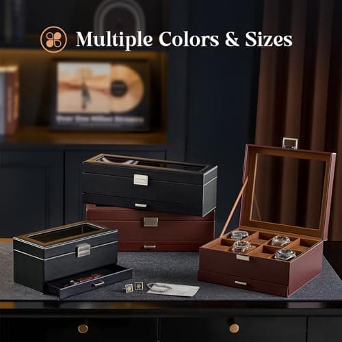 ProCase Watch Case, Fathers Day Gift for Dad, 8 Slot Mens Watch Box Holder Organizer with Glass Lid, 2-Layer Watches Display Case, Mens Jewelry Box with Drawer -8 Slot, Espresso - Thumbnail 6