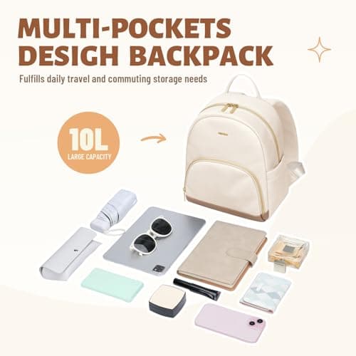 MDODO Small Backpack for Women Lightweight Stylish Mini Backpack Daypack Purses Cute Bookbag for Casual College Travel Daily,fit 10.9Inch iPad,Beige - Thumbnail 5